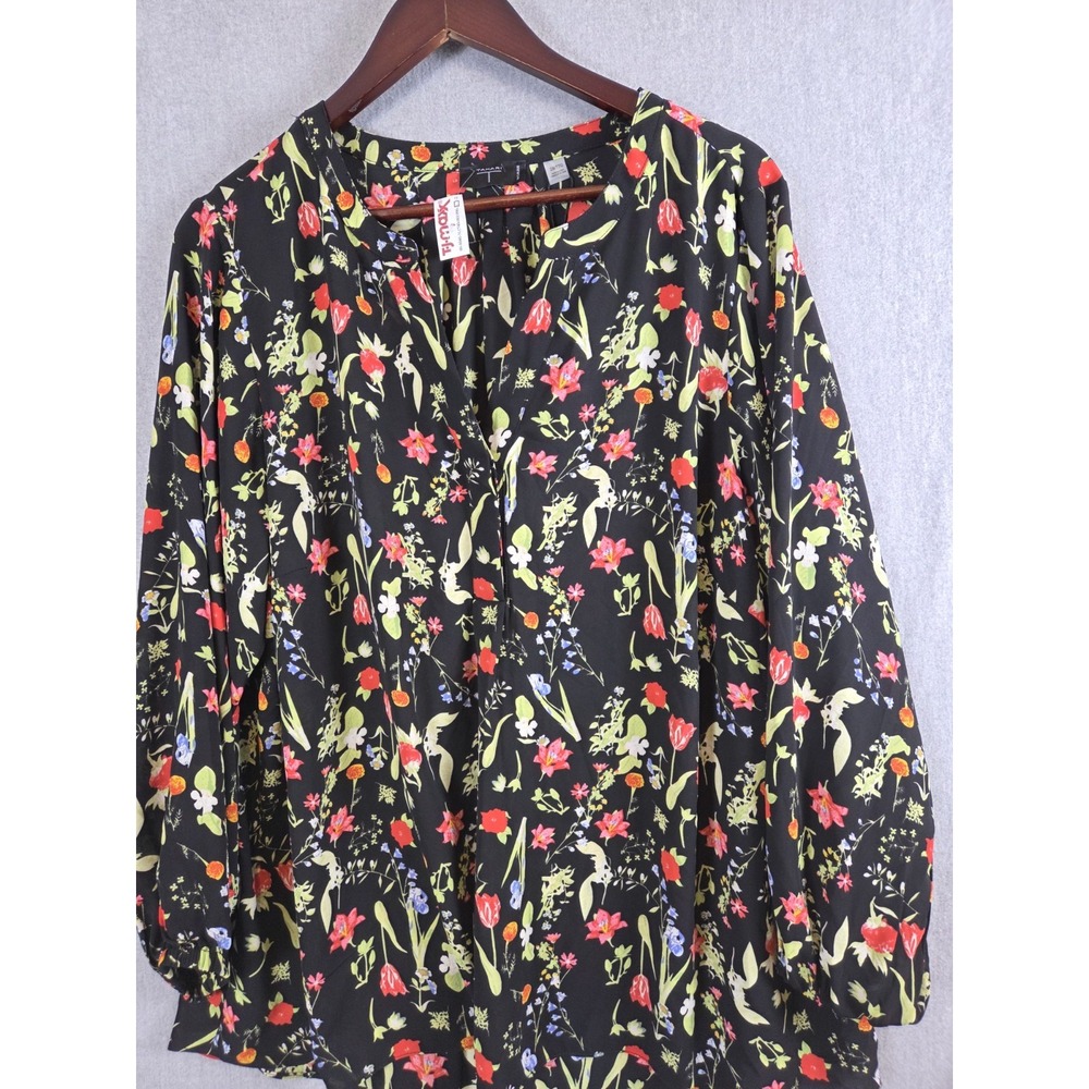 Tahari Womens 2XL Blouse Black Floral Pullover Cottagecore Career Office‎ NEW